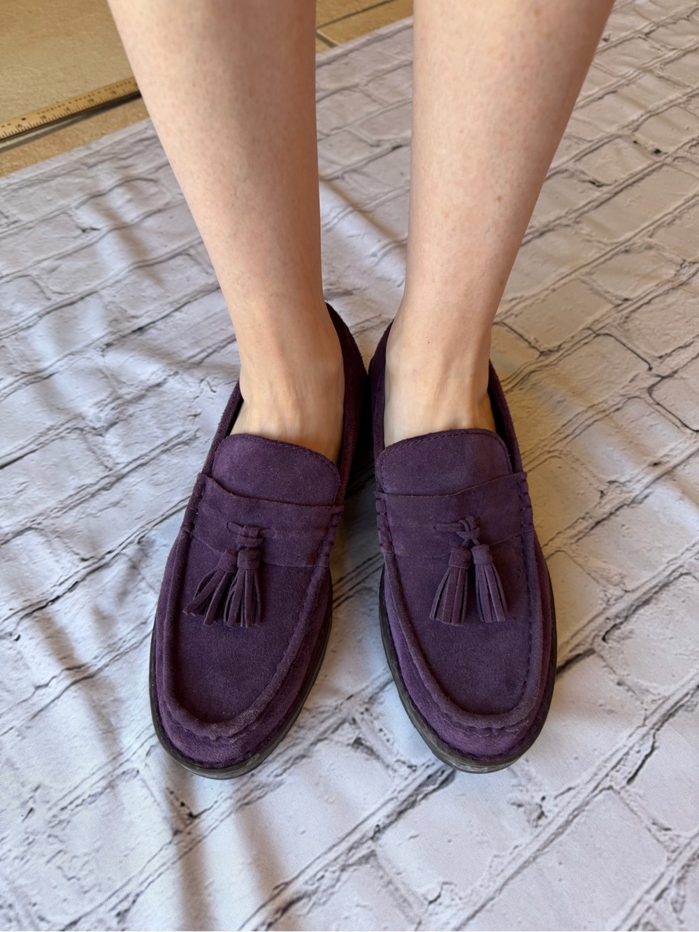 Born Purple Suede Loafers Chunky Sole Tassles Womens 8.5 Academia Preppy Funky - Picture 9 of 9